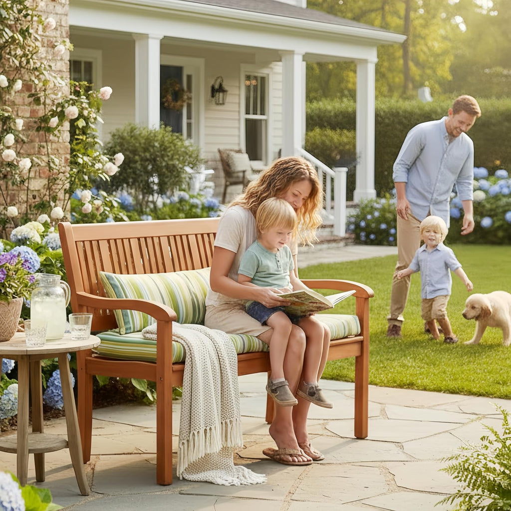 Tangkula Outdoor Wood Garden Bench, 50" W Solid Wood Patio Park Bench with Dense Slatted Backrest & Seat, Curved Armrest, Large Wooden Loveseat Bench for Deck, Porch, Poolside, Yard & Balcony